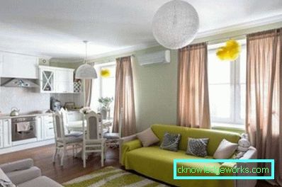 Konyha-étkező-nappali kialakítása az apartmanban