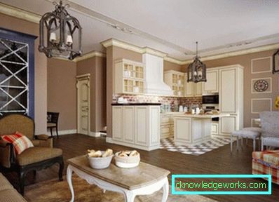 Konyha-étkező-nappali kialakítása az apartmanban