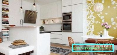 Konyha-étkező-nappali kialakítása az apartmanban