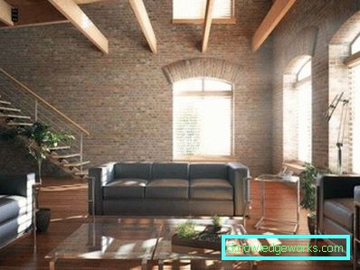 Loft-stílusú nappali - a lakás belső terének fotója