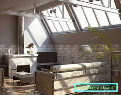 Loft-stílusú nappali - a lakás belső terének fotója