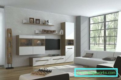 Szekrény bútorok a modern stílusban lévő szalonhoz - egy fotó egy belső térben