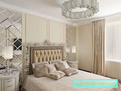 Háttérkép a hálószobában világos bútorokkal - belső fotó