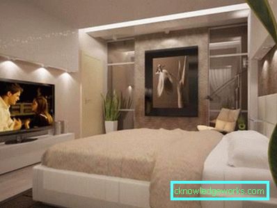 Háttérkép a hálószobában világos bútorokkal - belső fotó