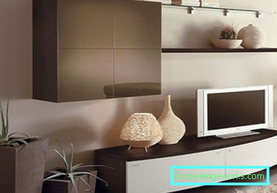 A nappaliban a TV-ben lévő falak modern stílusban (50 belső fotó)
