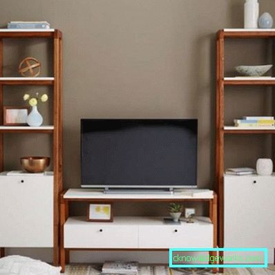 A nappaliban a TV-ben lévő falak modern stílusban (50 belső fotó)
