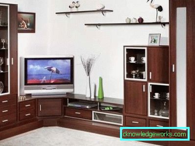 A nappaliban a TV-ben lévő falak modern stílusban (50 belső fotó)