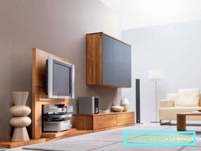 A nappaliban a TV-ben lévő falak modern stílusban (50 belső fotó)